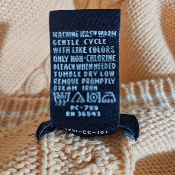 IZOD Cable Knit V Neck Sweater Peach Varsity Stripe Cotton M - Picture 7 of 9